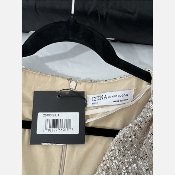 NWT $398 IEENA for Mac‎ Duggal [ 4 ] Sequin Faux Wrap Gown in Silver Nude - Picture 5 of 14